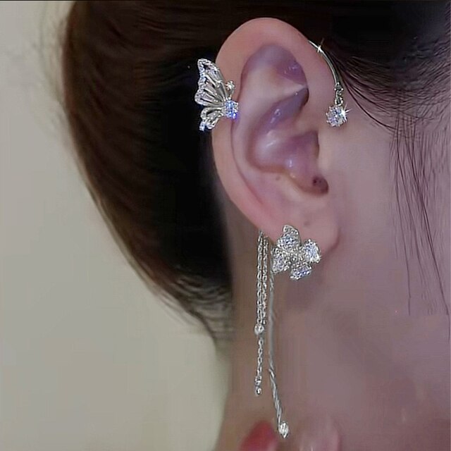 Glitzernde Schmetterlings-Ohrmanschette für Damen, Zirkonia, formschöner Ohrclip ohne Piercing.