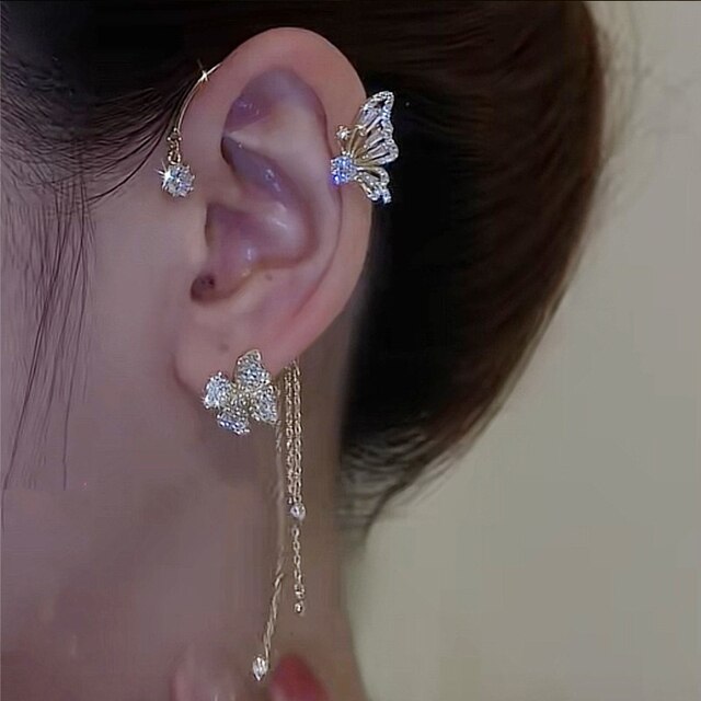 Modisches Schmetterlings-Ohrclip Design, funkelnder Zirkonia, elegante Ohrmanschette für Damen ohne Piercing.