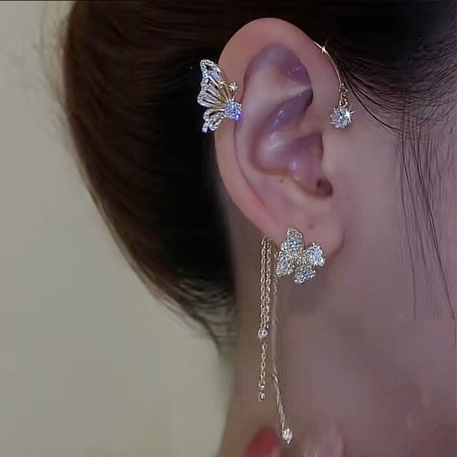 Filigrane Schmetterlings-Ohrmanschette, funkelnd mit Zirkonia, ideal für Damen ohne Piercing.