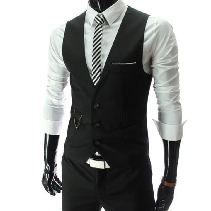 Schwarze Montelvio Herren Slim Fit Weste, elegant & modern. Ideal für Business und formelle Anlässe.