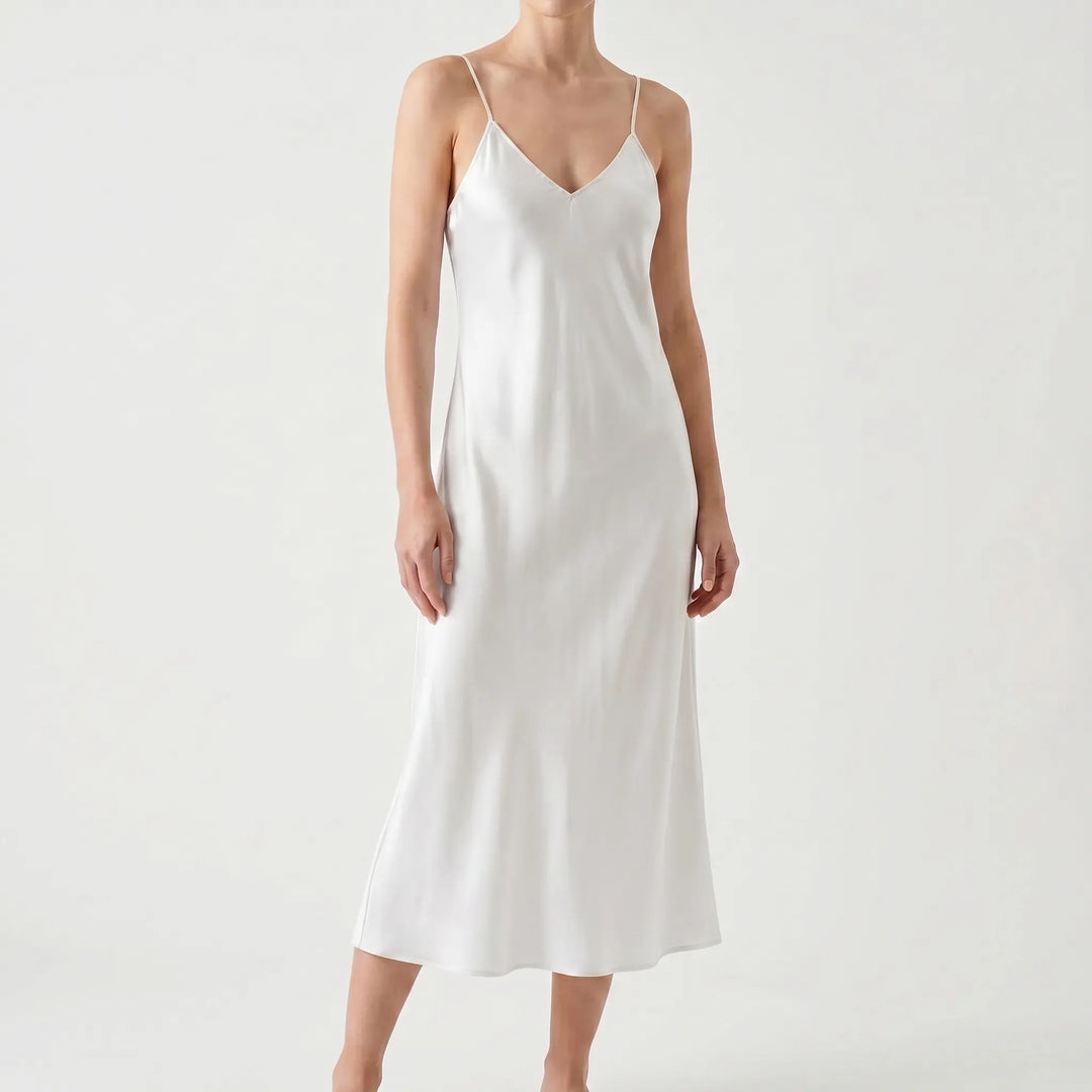 Damen Abendkleid in Midi-Länge mit V-Ausschnitt, schimmerndem Glanz, A-Linie für elegante Party-Looks.