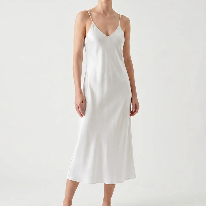 Damen Abendkleid in Midi-Länge mit V-Ausschnitt, schimmerndem Glanz, A-Linie für elegante Party-Looks.