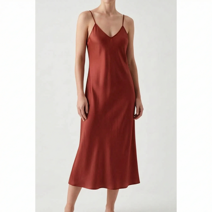 Party-taugliches Damen Slipkleid mit schimmerndem Glanz, A-Linie, V-Ausschnitt, elegant für den Abend.