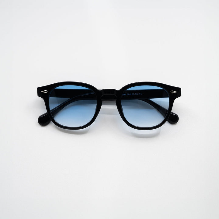 Elegante Herrensonnenbrille, klassisch, mit blau getönten Gläsern und vollem UV-Schutz.