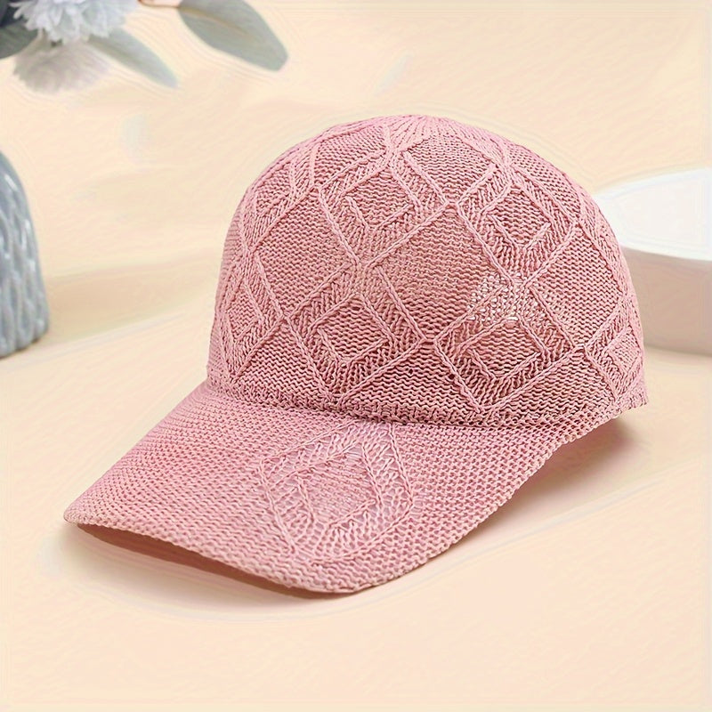 Elegante Damen Gehäkelte Sommer Baseball Cap mit Schirm. Atmungsaktiv, verstellbar, ideal für Sonnenschutz & Mode.
