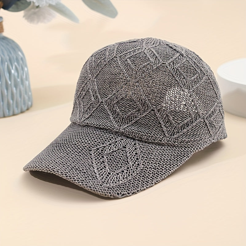 Modische Damen Sommerkappe, gehäkelt, bietet atmungsaktiven Sonnenschutz. Verstellbare Baseball Cap für Freizeit.