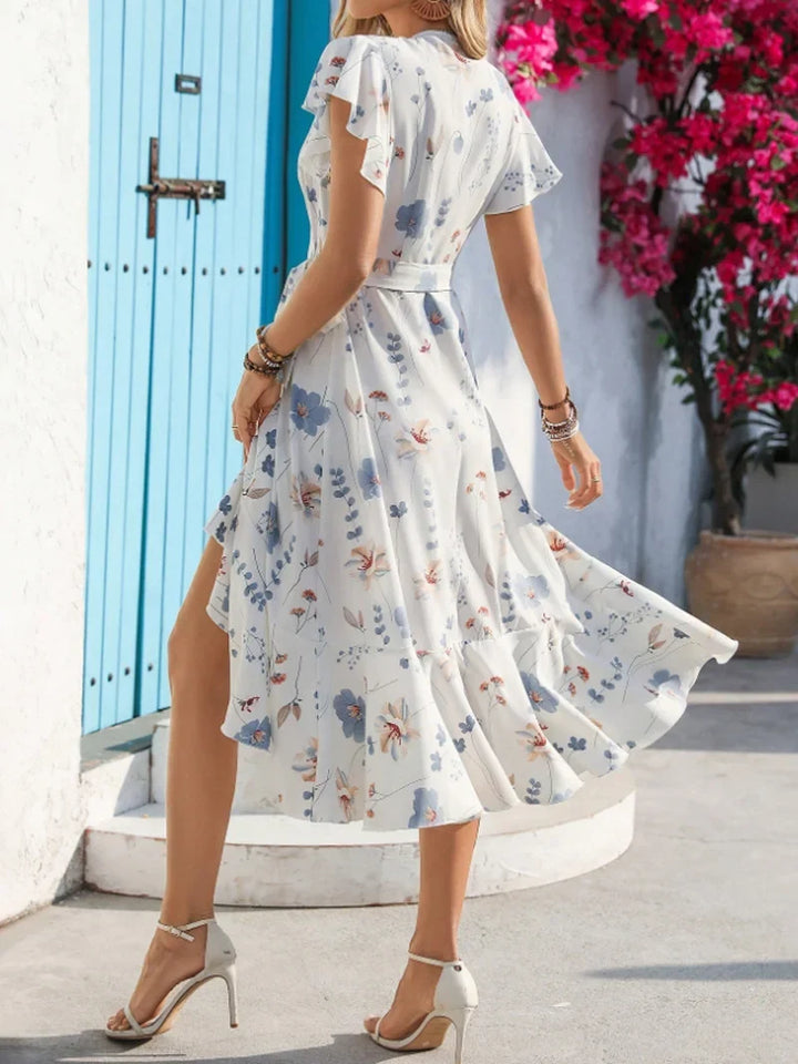 Feminines ärmelloses Midikleid für Damen, Blumenmuster, Rüschen & lockere Passform, perfekt für warme Tage.