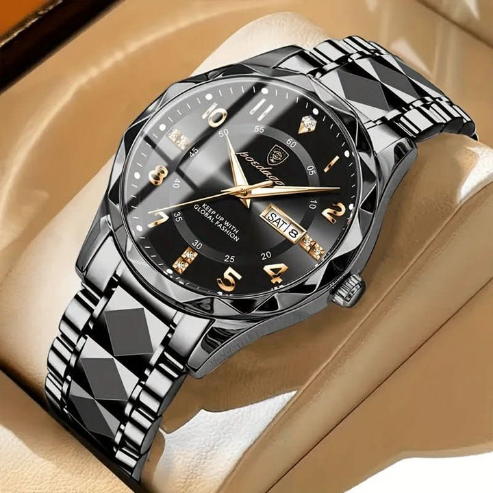 Elegante Herrenuhr mit silbernem Gliederarmband und klarem Zifferblatt; präzises Quarzwerk für Business & Freizeit.