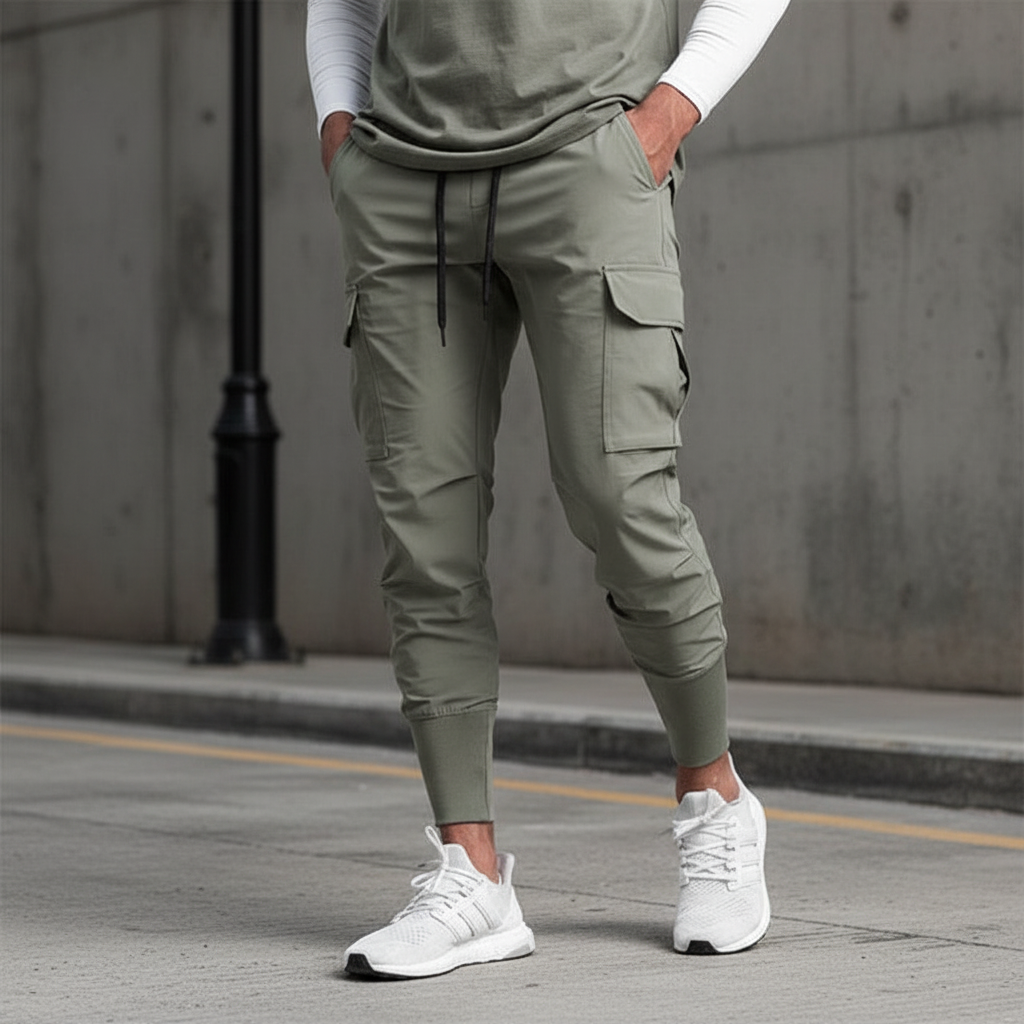 Herren Stretch Joggerhose Francis in Schwarz mit praktischen Seitentaschen, ideal für Sport & Freizeit.
