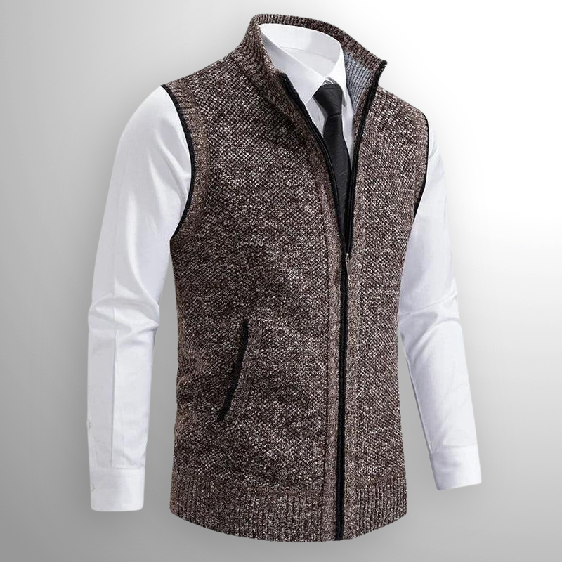 Hochwertige Herren Reißverschluss-Strickweste. Komfortabel, mit Stehkragen, für stilvolle Männer-Outfits.
