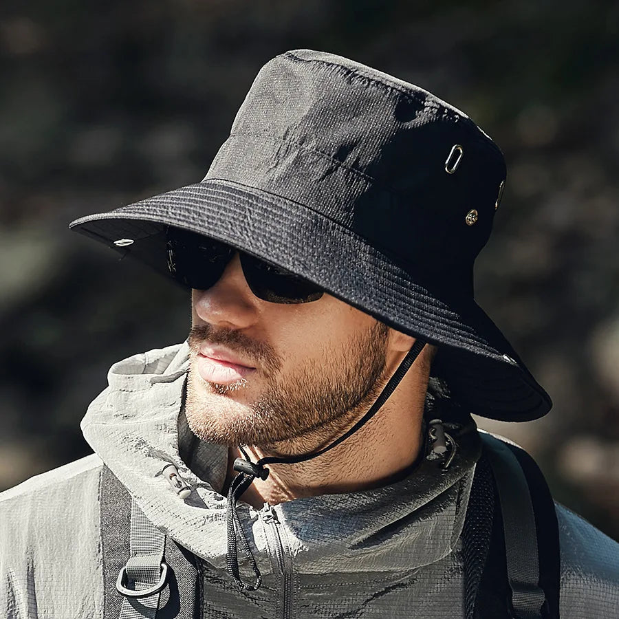 Effizienter UV-Schutz Herren Anglerhut in Beige, perfekt für sonnige Tage beim Outdoor-Sport.