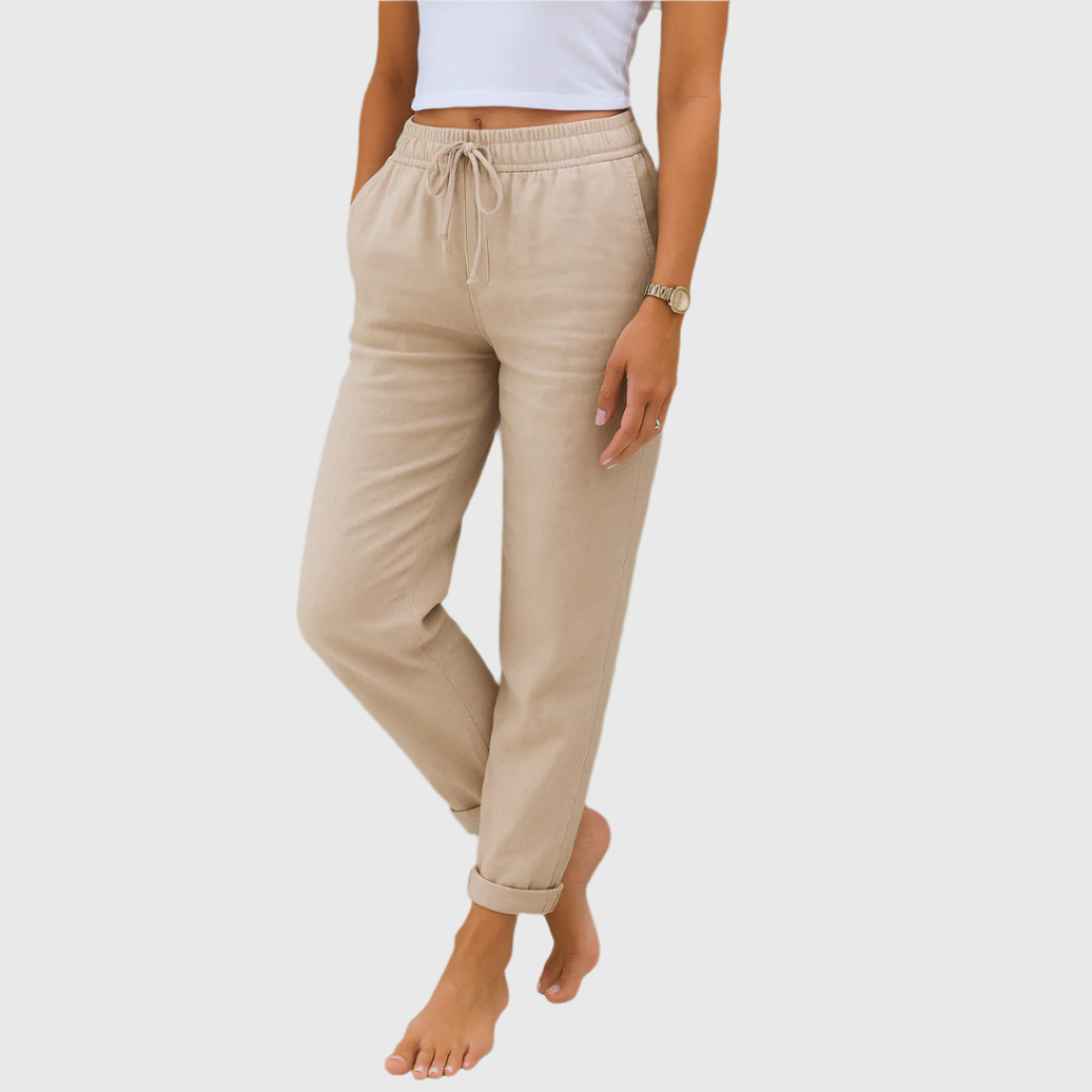 Damen Komfort Stretchhose mit Elastikbund & entspanntem Schnitt in Dunkelblau, ideal für Büro & Freizeit.