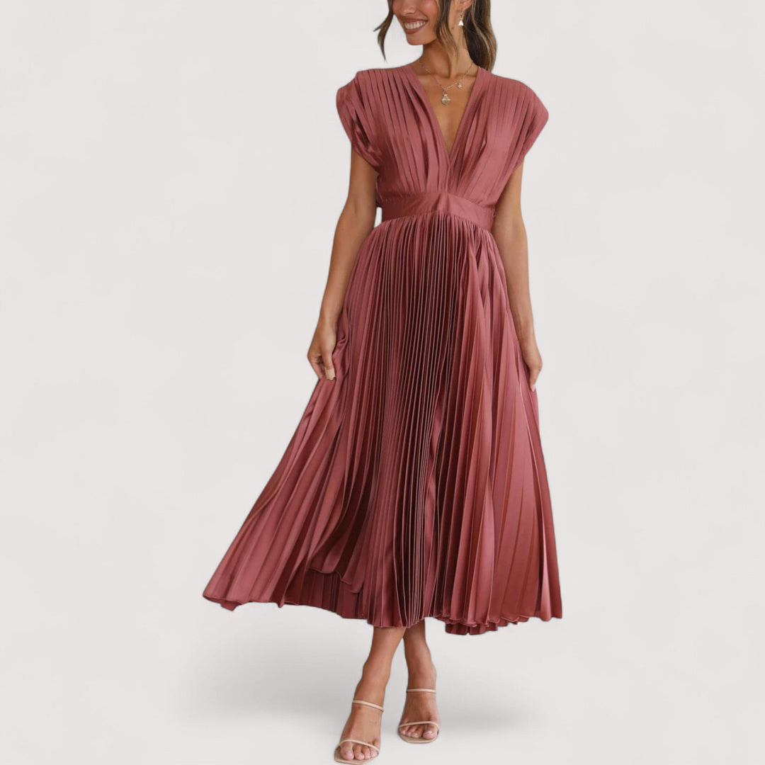 Modisches Damen Maxikleid mit Plissees, Kordelzug, elegant für Alltag, Büro & Anlässe.