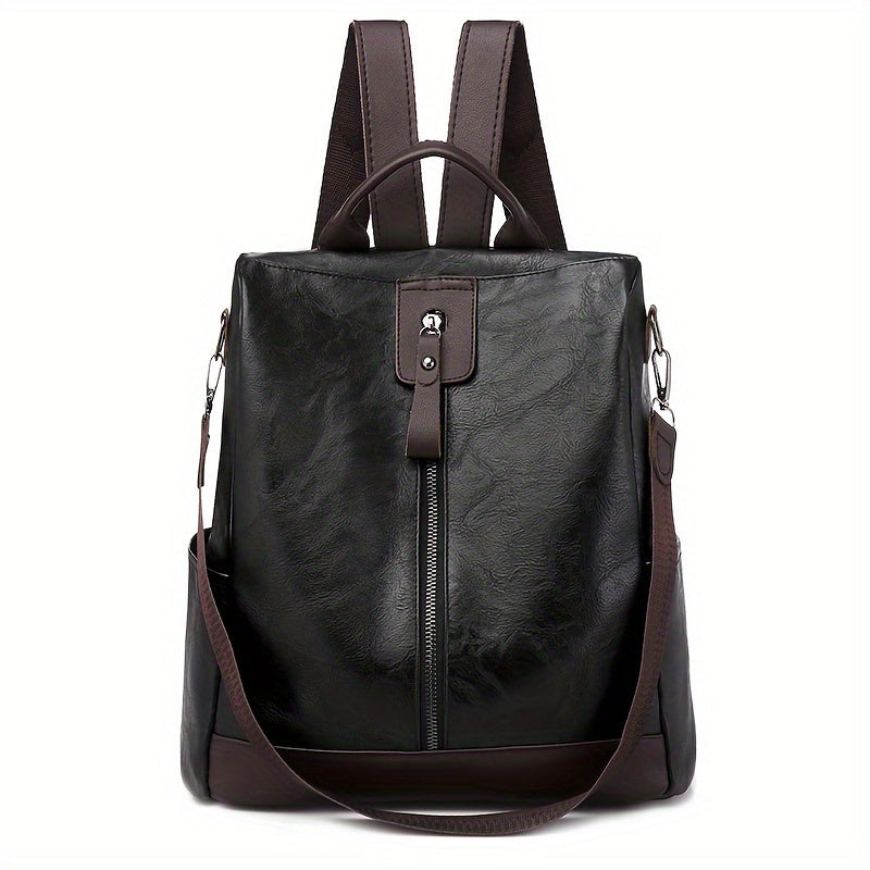 Schwarzer Damen Rucksack aus veganem Leder. Sicher, stilvoll & modern für Alltag & Reise.