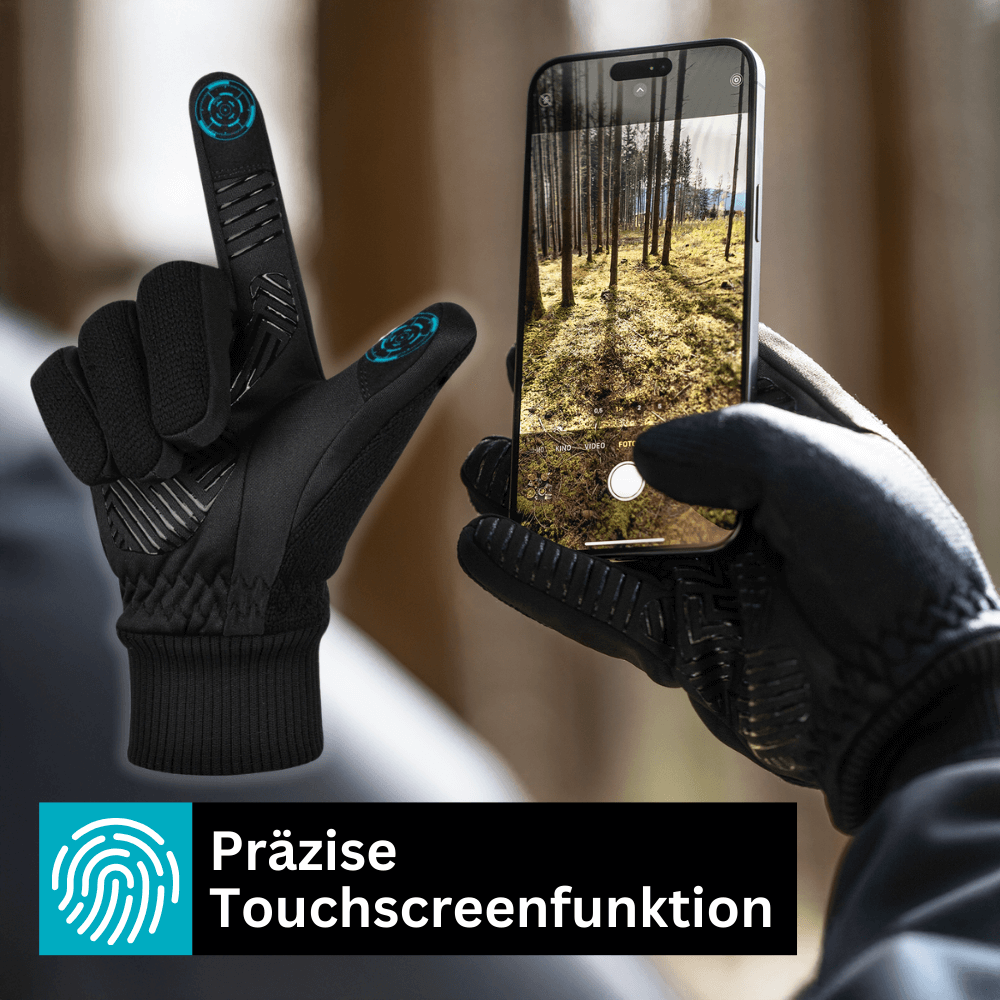 Detailaufnahme der rutschfesten Silikon-Musterung auf der Handfläche der ThermoFit Winterhandschuhe.