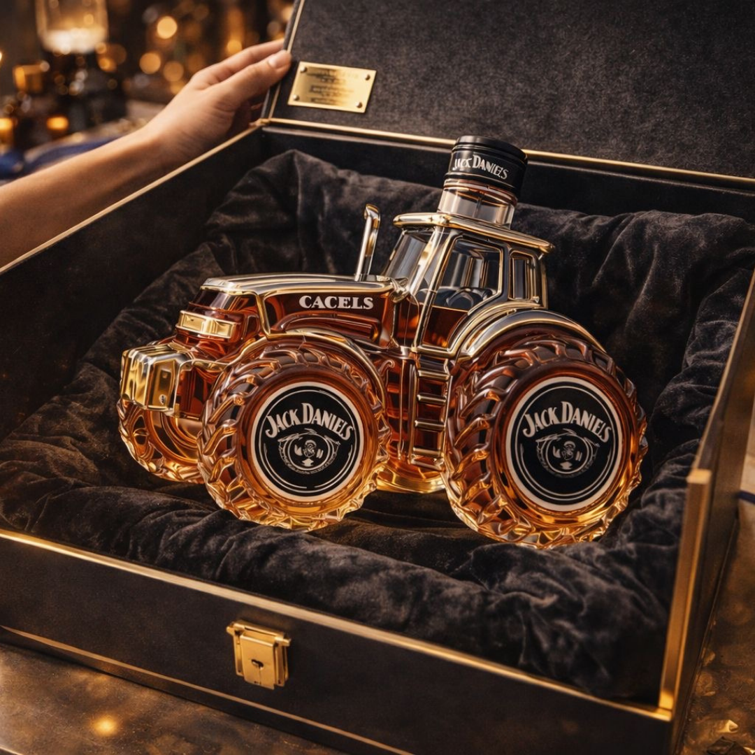 Rustikaler Traktor Whisky Dekanter aus Glas, 500ml, perfekt für Hausbar & Kenner von Spirituosen.