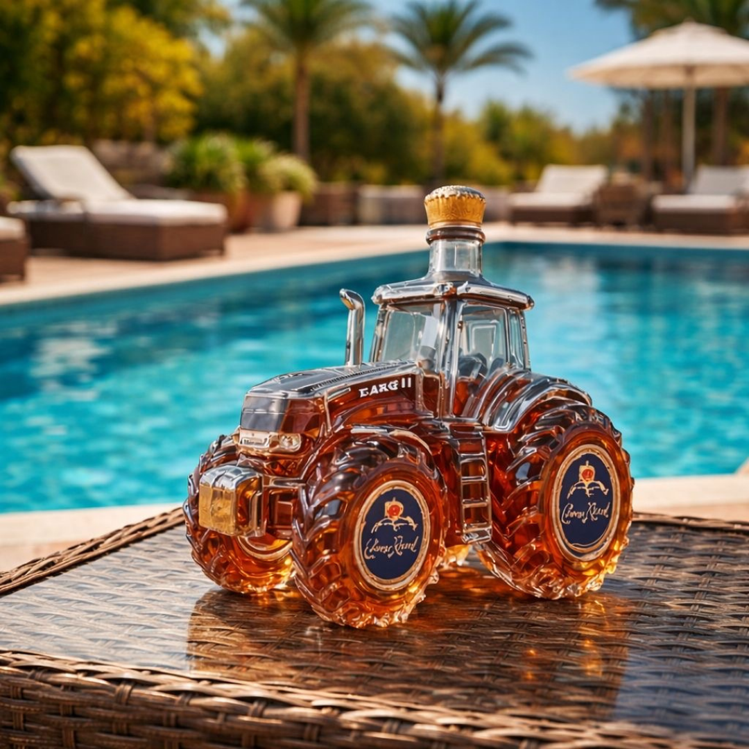 Traktorformiger Whisky Dekanter, 500ml rustikale Glasflasche, ein Must-Have für Spirituosen Kenner.
