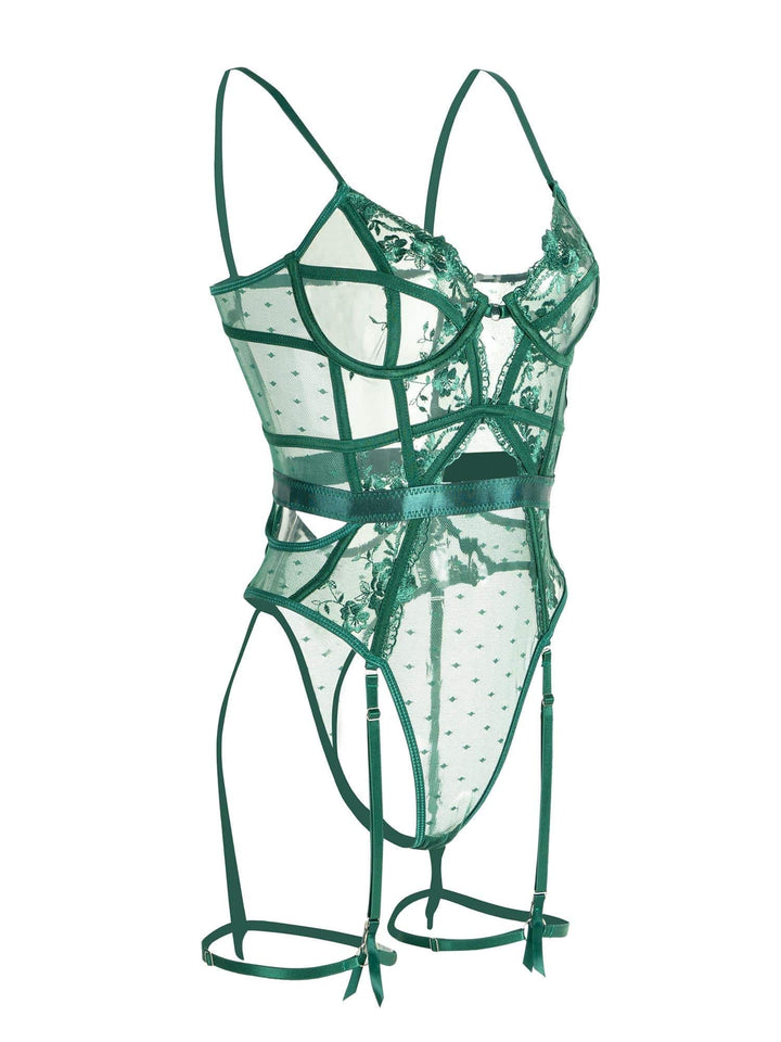 Damen Dessous: Spitzenbody "Alissa" smaragdgrün, mit verstellbaren Trägern und verführerischen Straps.