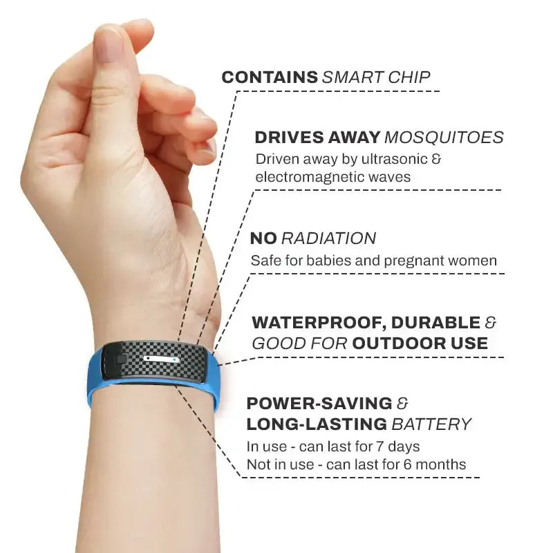 Detailansicht des schlanken Ultraschall-Mückenschutz-Armbands, ideal für Sport & Freizeit.