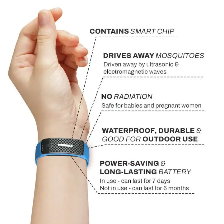 Detailansicht des schlanken Ultraschall-Mückenschutz-Armbands, ideal für Sport & Freizeit.