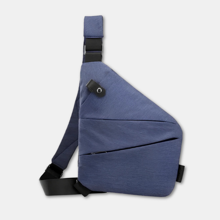 Mann trägt modische diebstahlsichere Umhängetasche als Sling Bag, bequem & sicher.