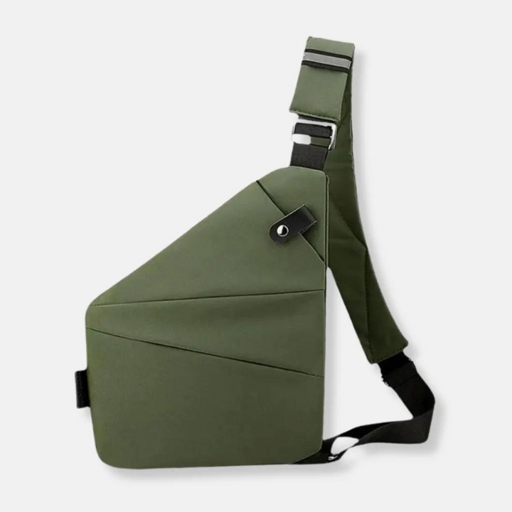 Innenfächer der diebstahlsicheren Schultertasche, organisiert für Smartphone & Geldbörse.