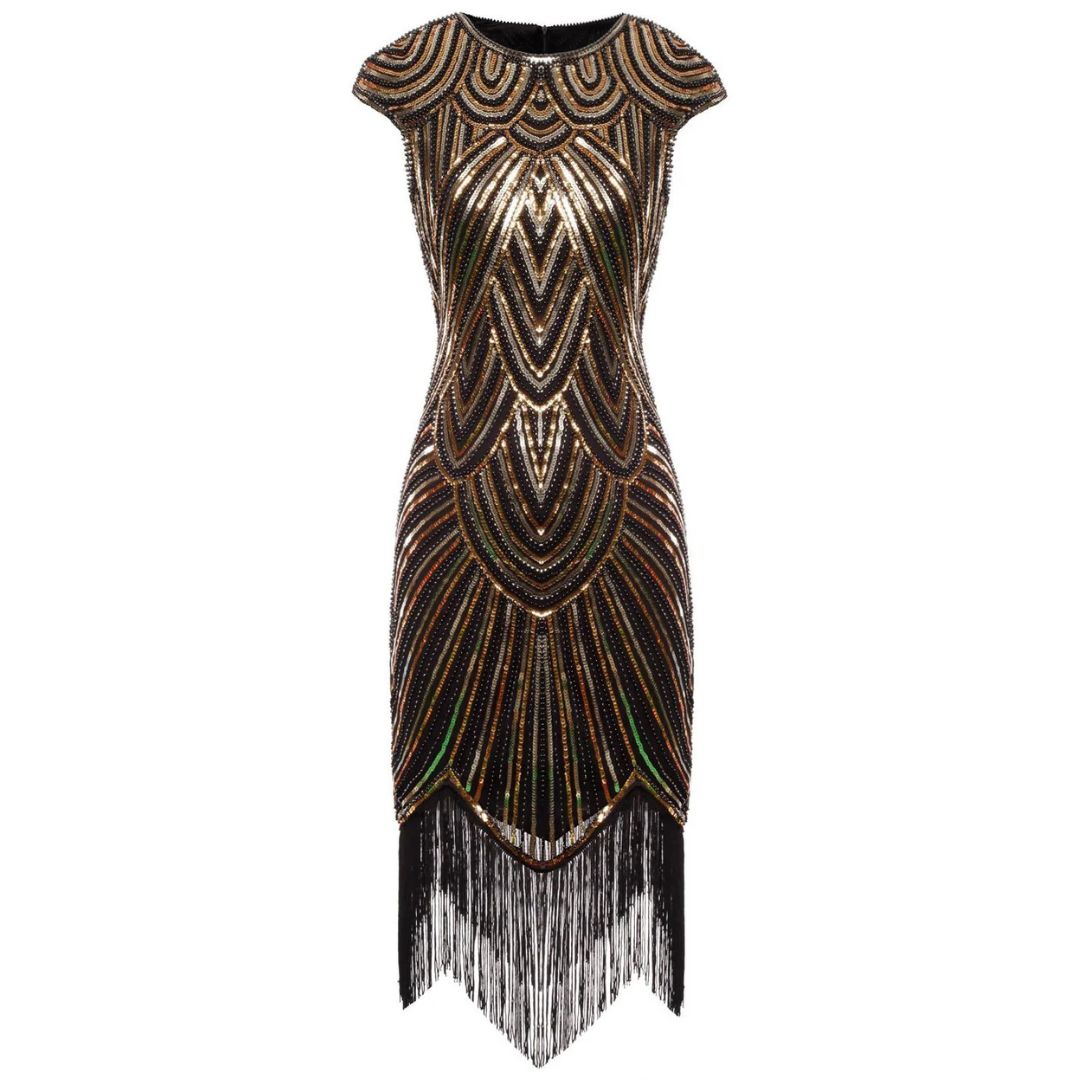 Elegantes Damen Glitzerkleid mit Pailletten, 20er Jahre Flapper Look für Partys.