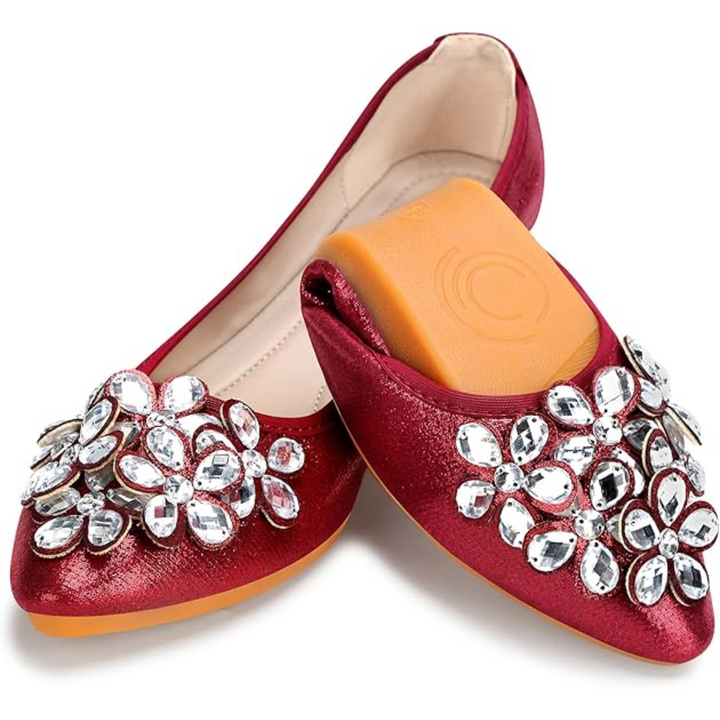 Goldene Damen Flats mit Rhinestone-Glitzer, bequem und elegant.