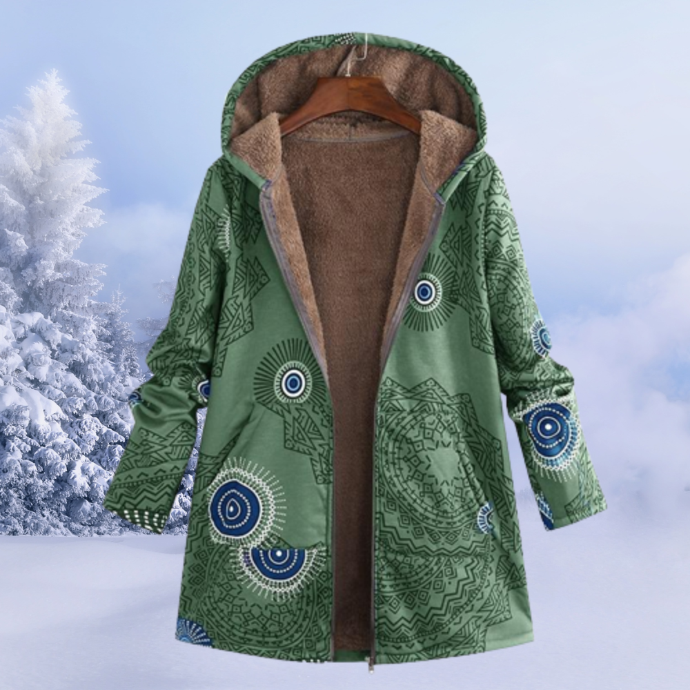 Stylische warme Damen Winterjacke. Lange Steppjacke mit Kapuze, perfekt für Wintermode.