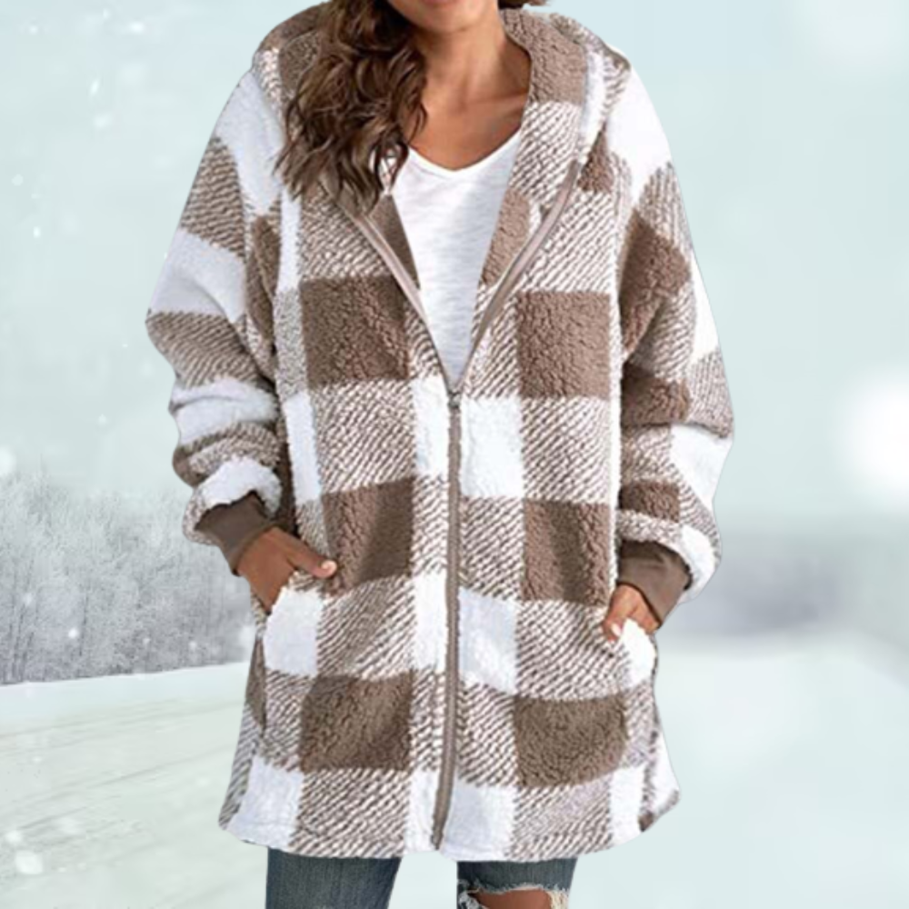 Warmer Damen Parka, kariert, mit Kapuze für Outdoor und Freizeit im Winter.