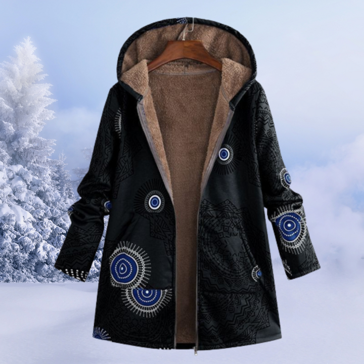 Elegante lange Damen Steppjacke mit Kapuze. Modischer Wintermantel für Damen, warm & stylisch.