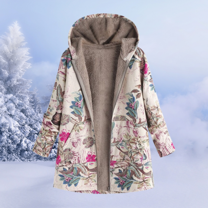 Damen lange Steppjacke mit Kapuze. Warme Winterjacke für Damen, modisch und funktional.
