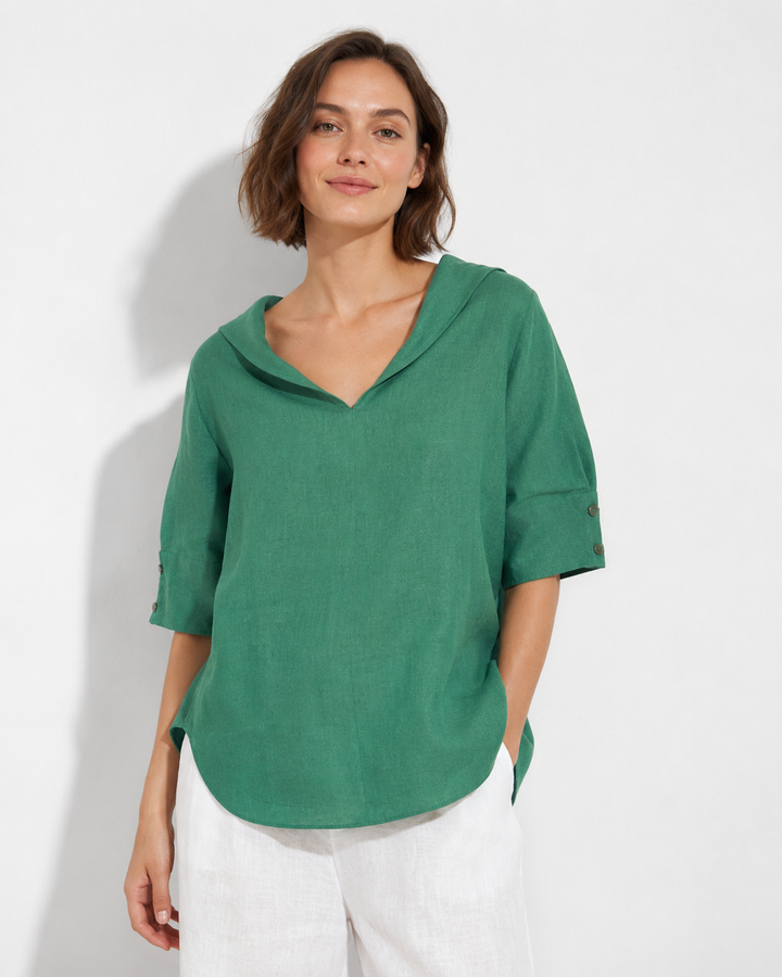 Damen luftiges V-Ausschnitt Sommer Hemd, kurzärmlig, elegant. Modisches Oberteil für Alltag und warme Tage.