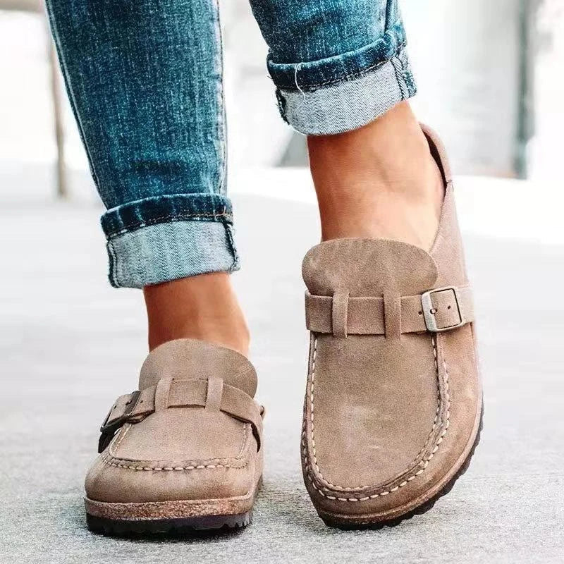 Beige Damen Orthopädische Retro-Slipper, bequem für schmerzfreies Gehen & Fußgesundheit.