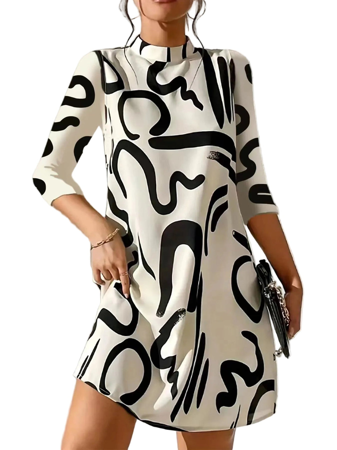 Damen Kragenkleid mit Langarm & ansprechendem Print. Bequemes Freizeit Mini-Kleid für Damen, vielseitig.