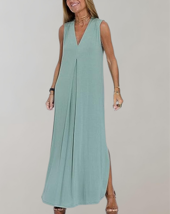 Stilvolles Damen Maxikleid, V-Ausschnitt, figurbetonter Slim Fit, ein elegantes Sommerkleid für jeden Anlass.