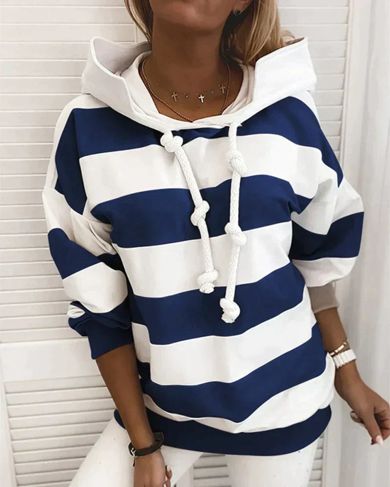 Lässiger Damen Kapuzenpullover mit Streifenmuster, bequeme Freizeitkleidung für Herbst/Winter.