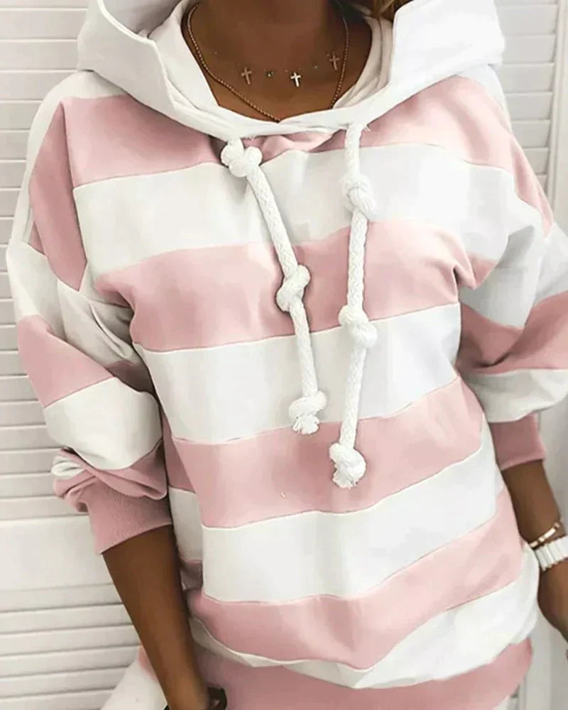 Damen Streifen-Sweater, Kapuzenpullover, weiche Freizeitmode für Komfort und Stil.