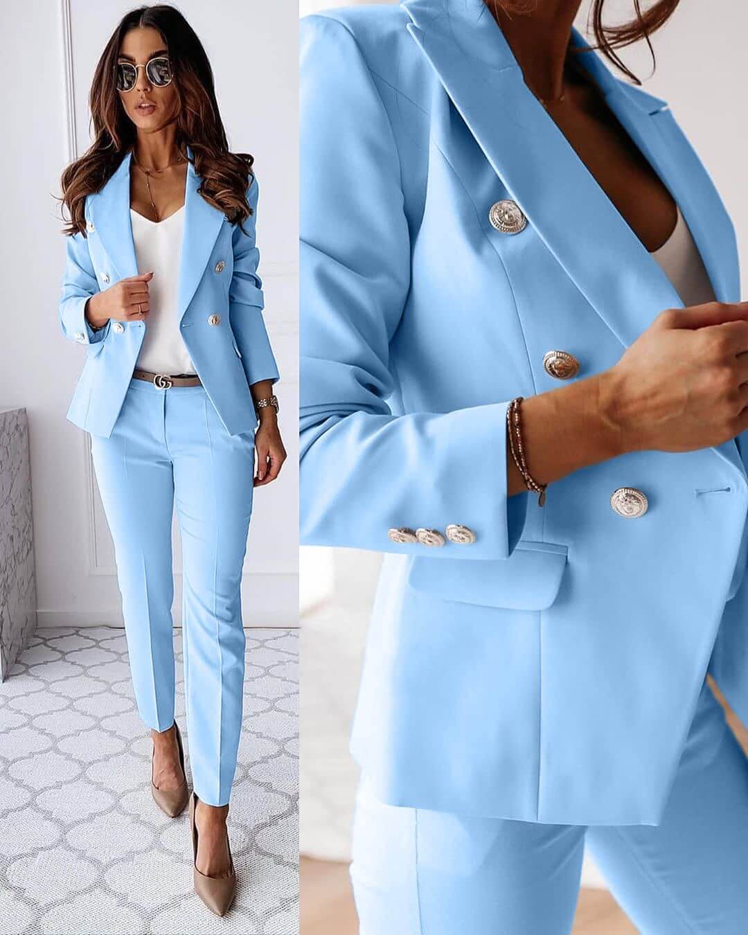 Damen Hosenanzug Set: Formeller Zweiteiler mit stilvollem Blazer & bequemer Hose für Business & Alltag.