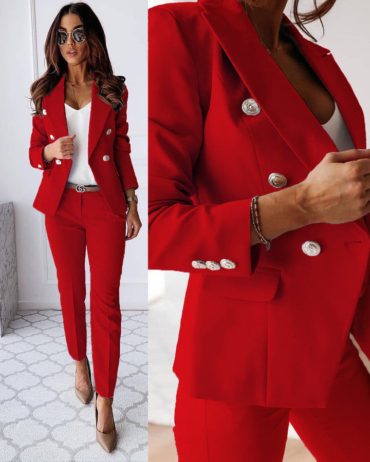 Moderner Damen Hosenanzug für einen schicken Business-Look oder eleganten Alltagsstil; zweiteiliges Blazer-Set.
