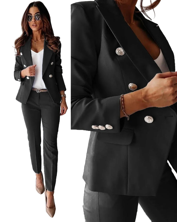 Eleganter Damen Hosenanzug Set mit tailliertem Blazer und Hose für Business, Büro und formelle Anlässe.
