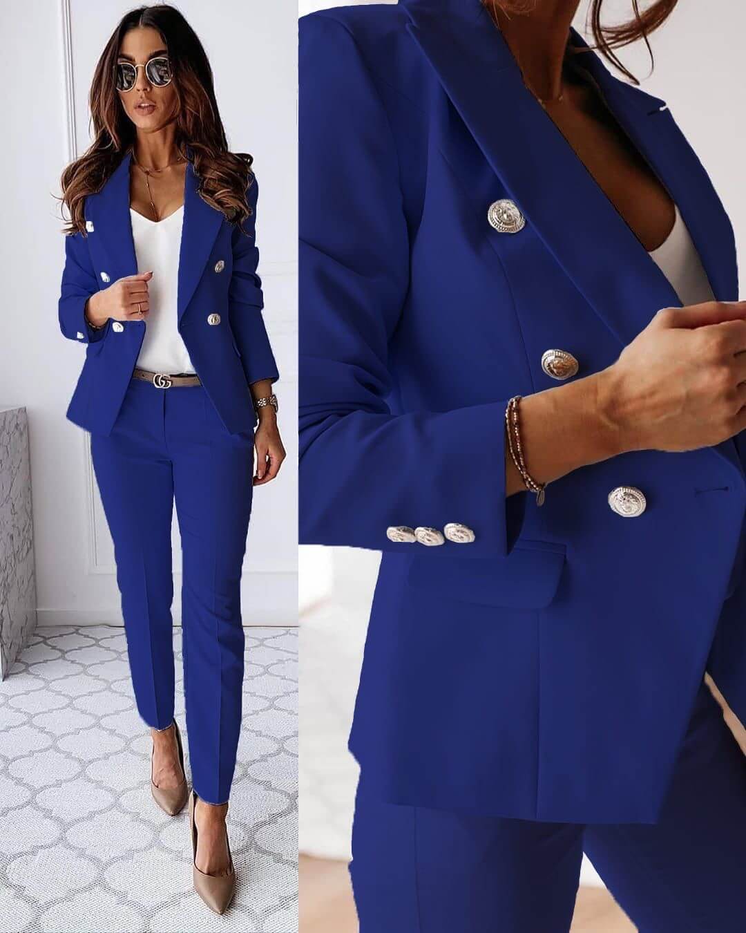 Schicker Damen Blazer-Hosenanzug in modernem Schnitt. Perfekt als Büro-Outfit oder für elegante Freizeit-Looks.