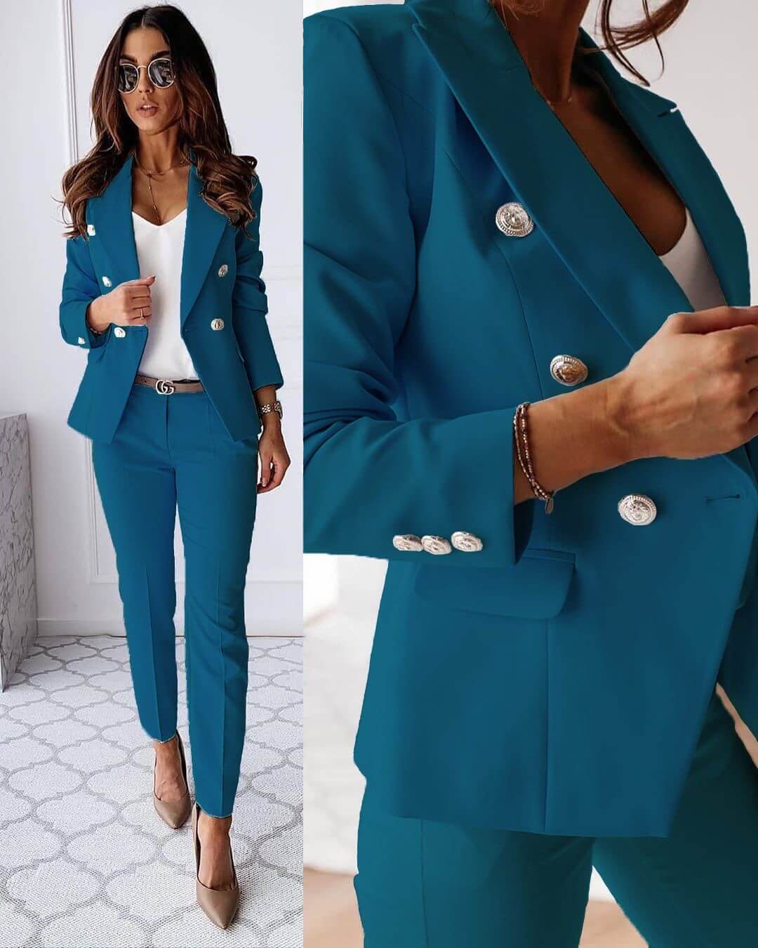 Klassischer Hosenanzug Damen: Eleganter Blazer und Hose für zeitlose Business-Mode und besondere Anlässe.