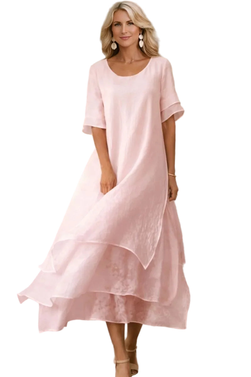 Damen gestreiftes Midikleid für Eleganz und Komfort im Sommer. Vielseitiges Freizeit- oder Alltagskleid für Damen.