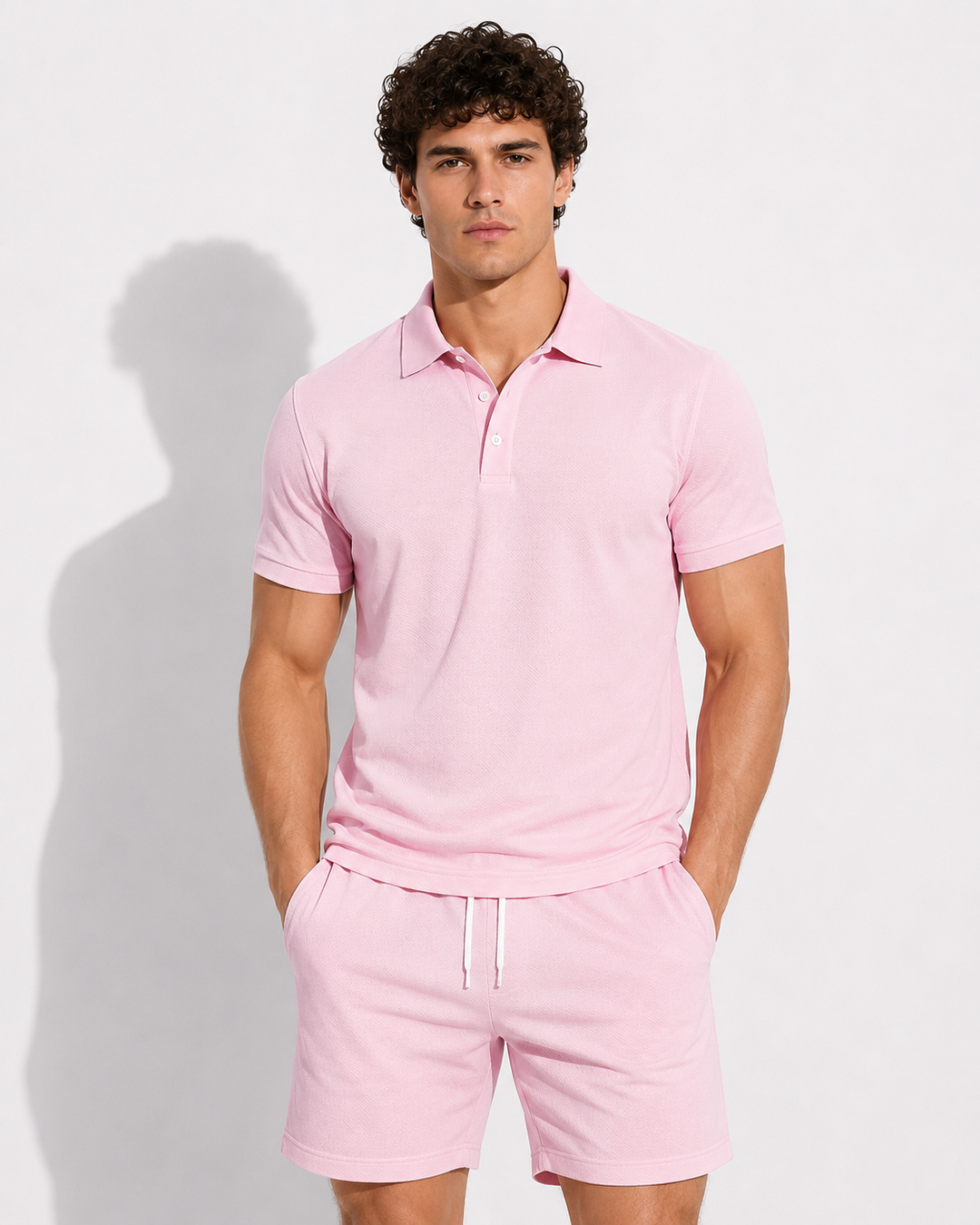 Lässiges Herren Polohemd & Shorts Set. Bequem, stilvoll, ideal für warme Sommertage und aktive Freizeit.