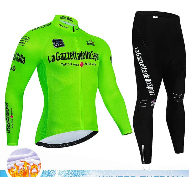 Winter Radfahren: Herren Set aus wärmendem Thermofleece und Radhose mit bequemem 20D Gelpolster.