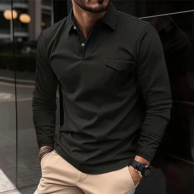 Elegantes schwarzes Herren Business-Hemd, Langarm, klassisch geschnitten, vielseitig für Business & Freizeit.