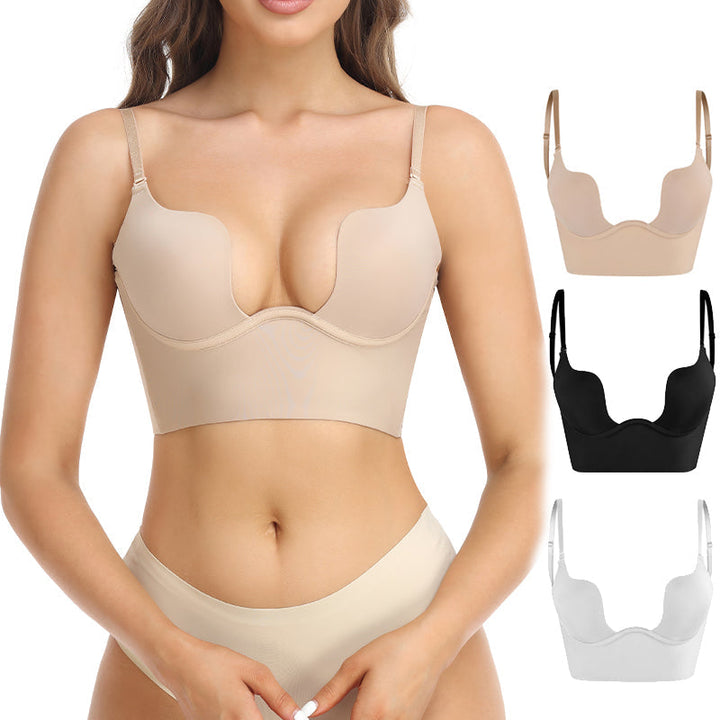 Unsichtbarer Damen BH mit Push-up Effekt, rückenfrei. Nahtloser Halt für elegante Outfits & Hochzeitskleider.