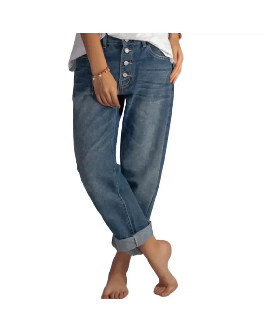 Blaue Damen Jeans mit weiter Passform. Komfortable, stilvolle Freizeit- & Alltagshose für Damenmode.