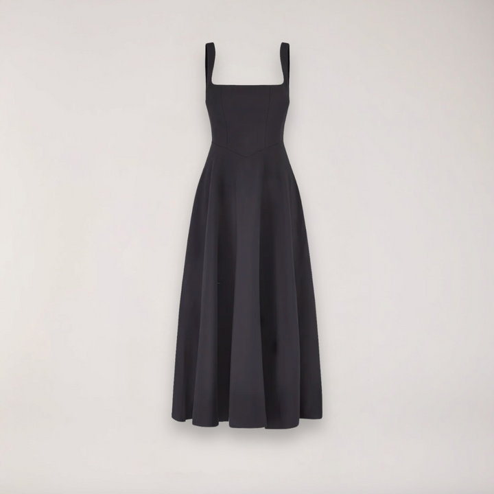 Stilvolles Damenkleid, Midi, Slim Fit, fließend, ärmellos, V-Ausschnitt, für festliche Anlässe.